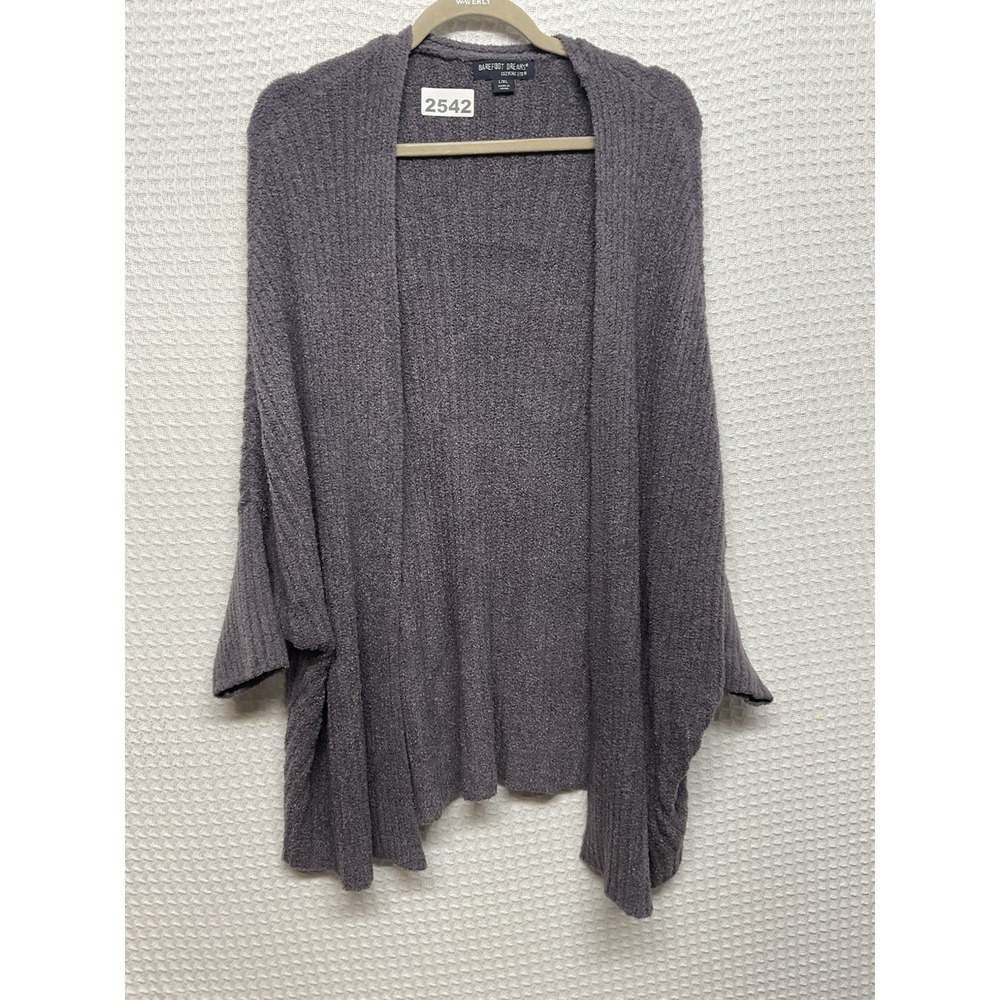 Barefoot Dreams Cozychic Gray Purple Open Front Ribbed Dolman Sleeve Cardigan XL